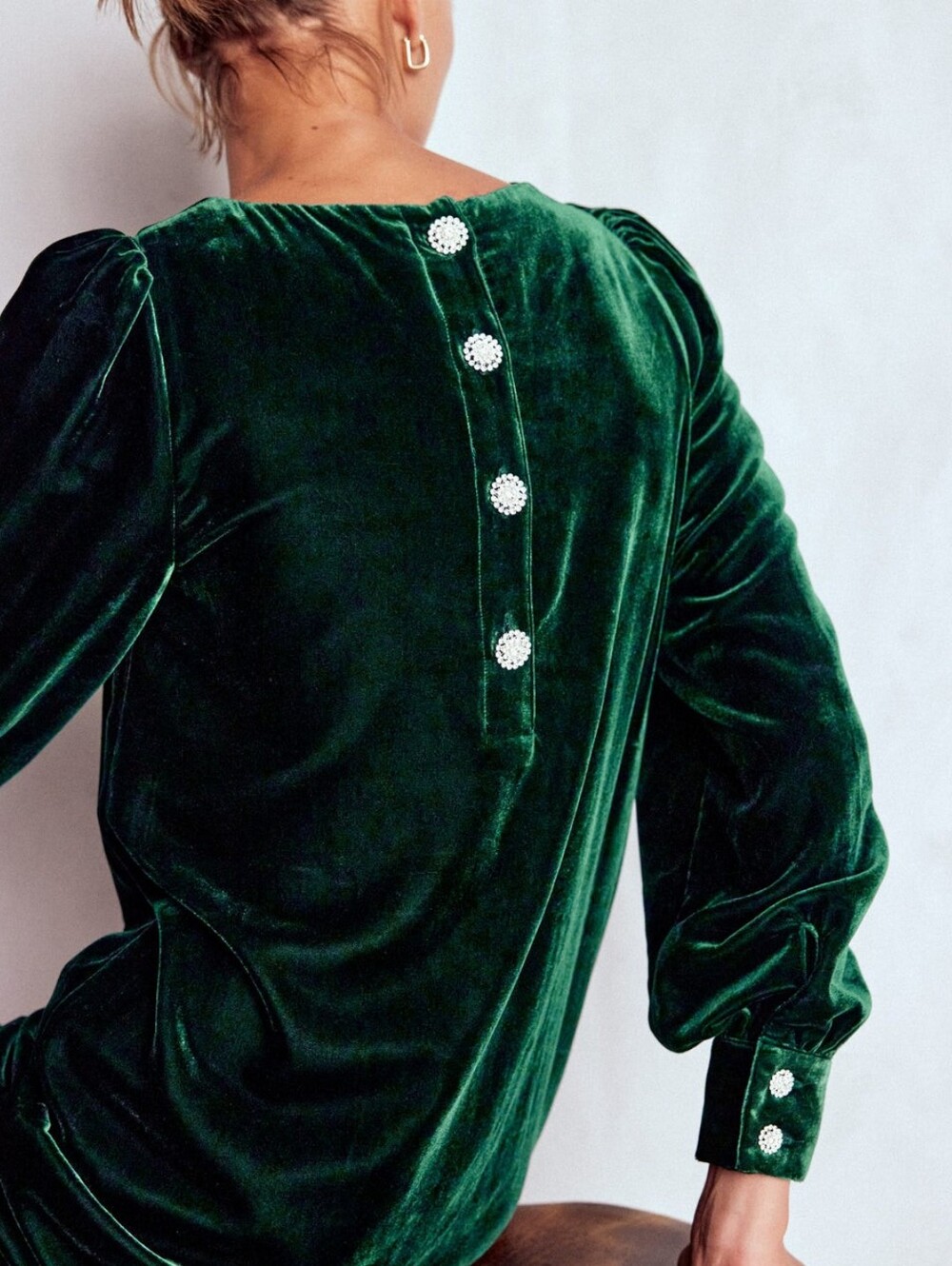 Boden Estella Velvet Shift Dress Emerald Night - Picture 3 of 11